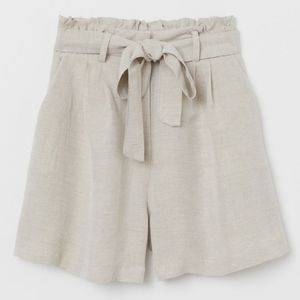 H&M High Waist Beige Cream Linen Tie Waist Shorts